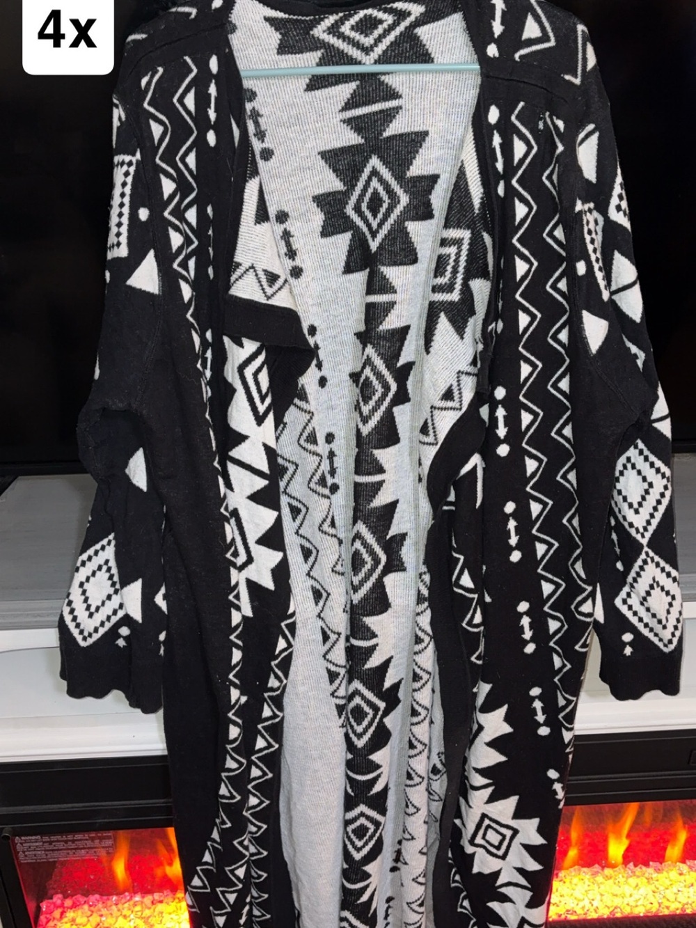 Black & White Aztec Open-Front Women's Cardigan Sweater
